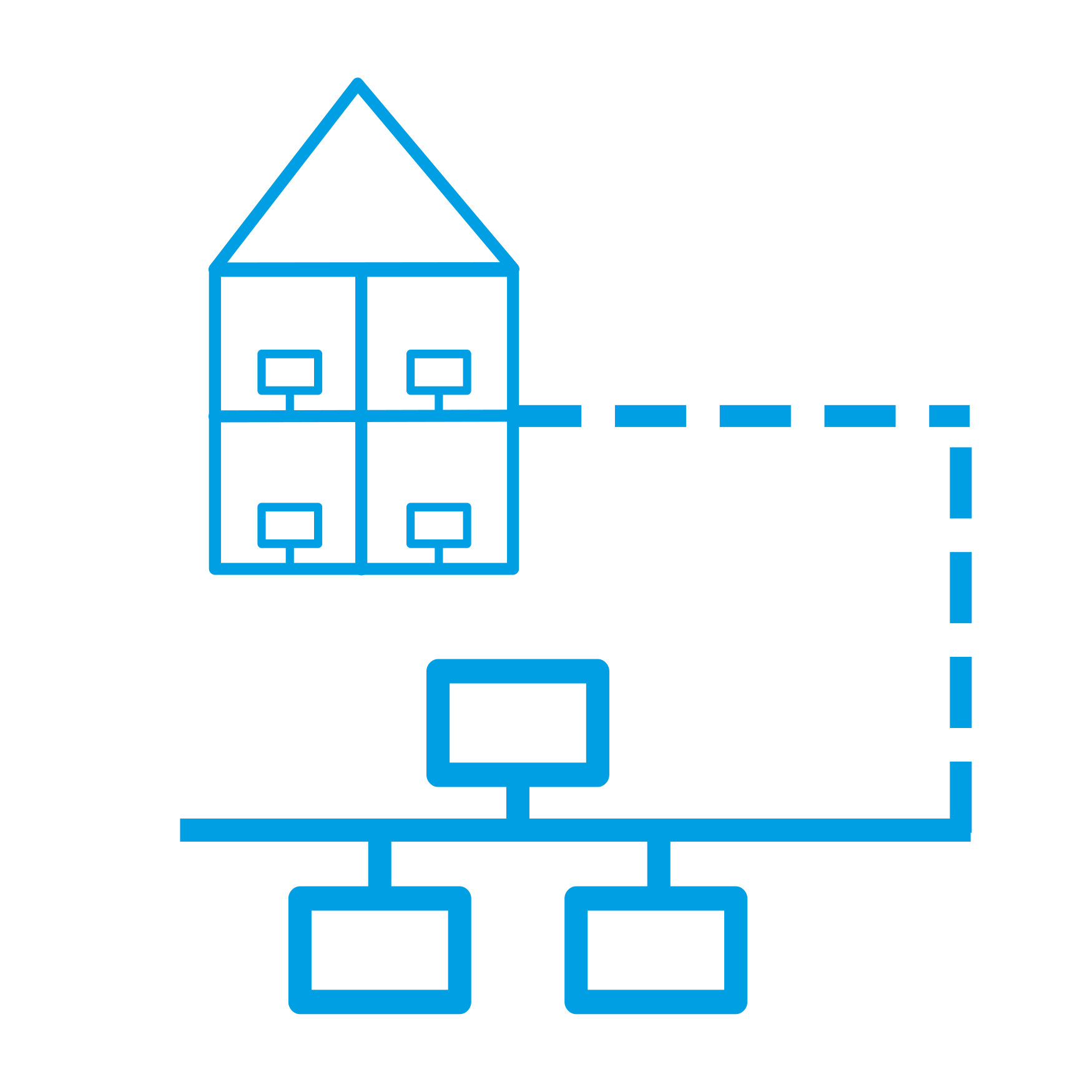 Funktion von eSpeak - Entfernte Gebäude sind über LAN einbindbar und das System ist beliebig erweiterbar